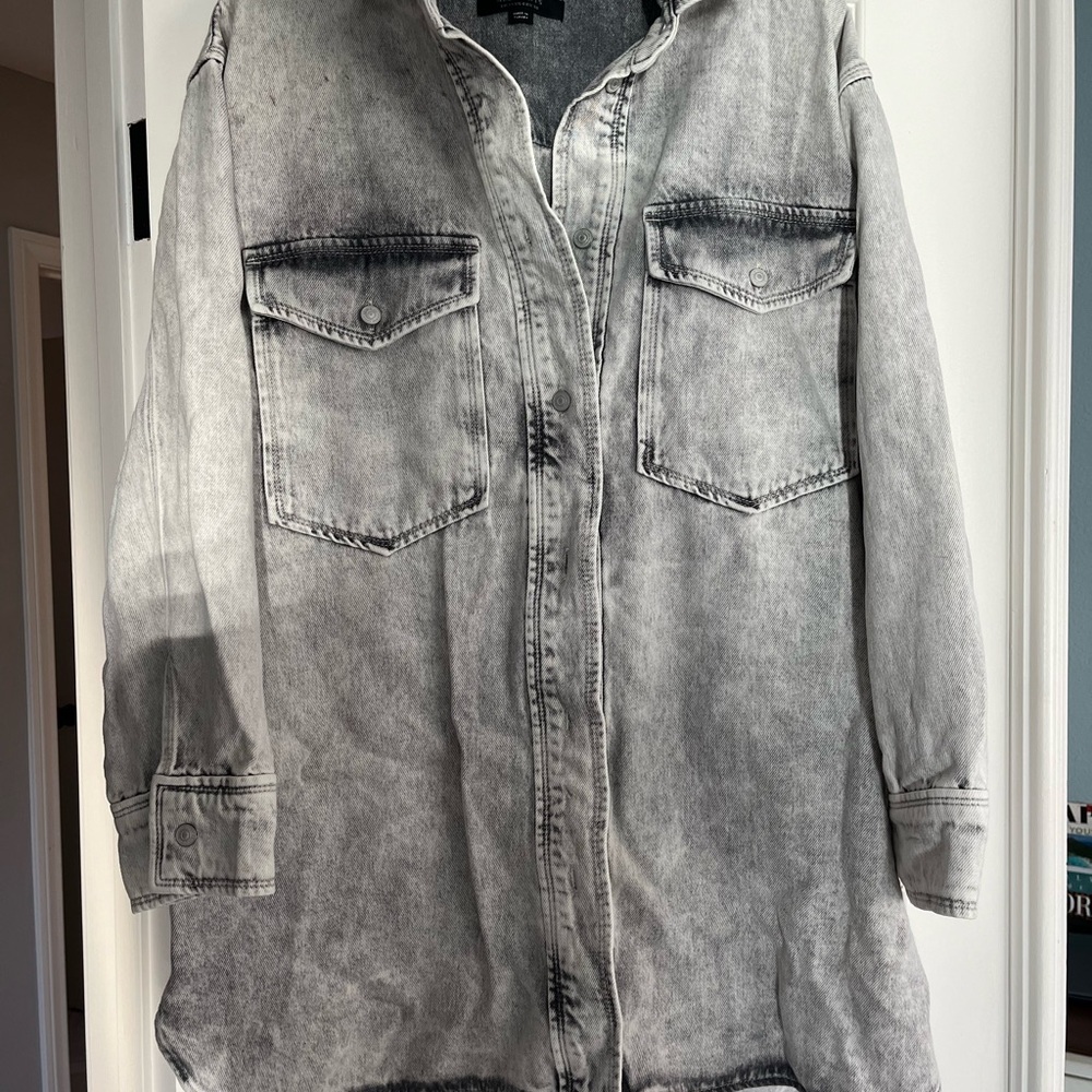 All Saints Washed Gray Longline Denim Dress - Picture 2 of 12
